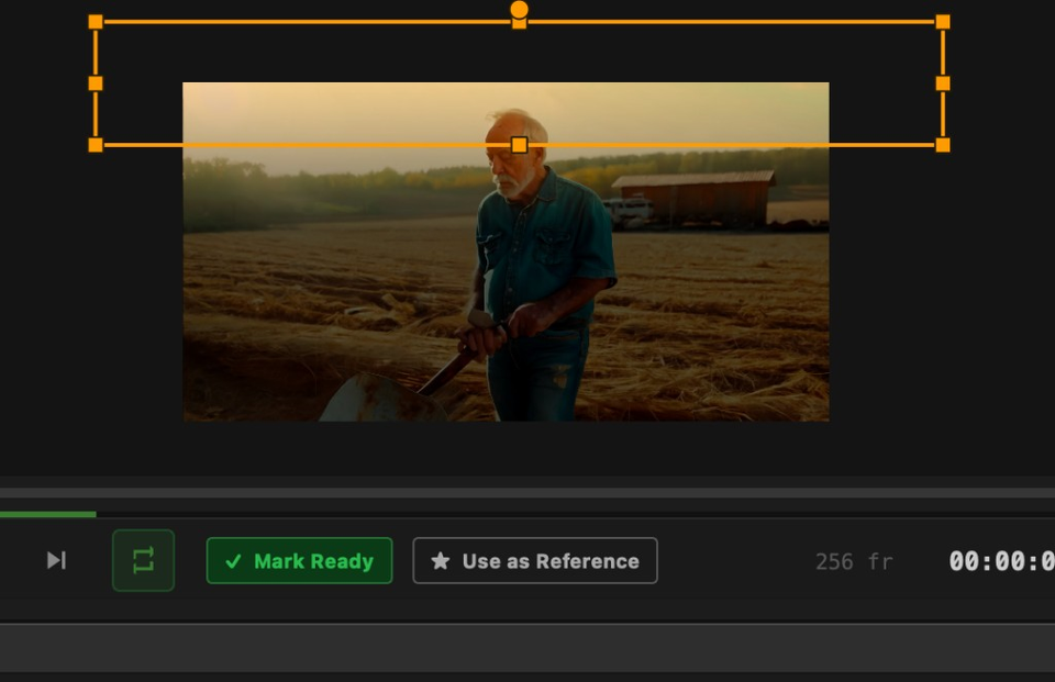 Rectangle shape mask overlaid on the viewer with orange handles