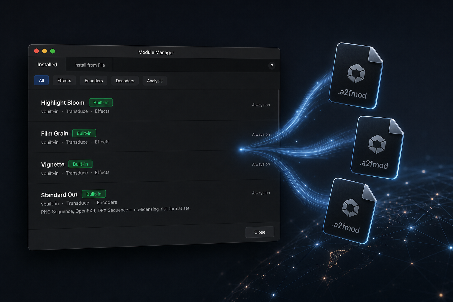 Module Manager with packages flowing from the Module Hub into the installed stack