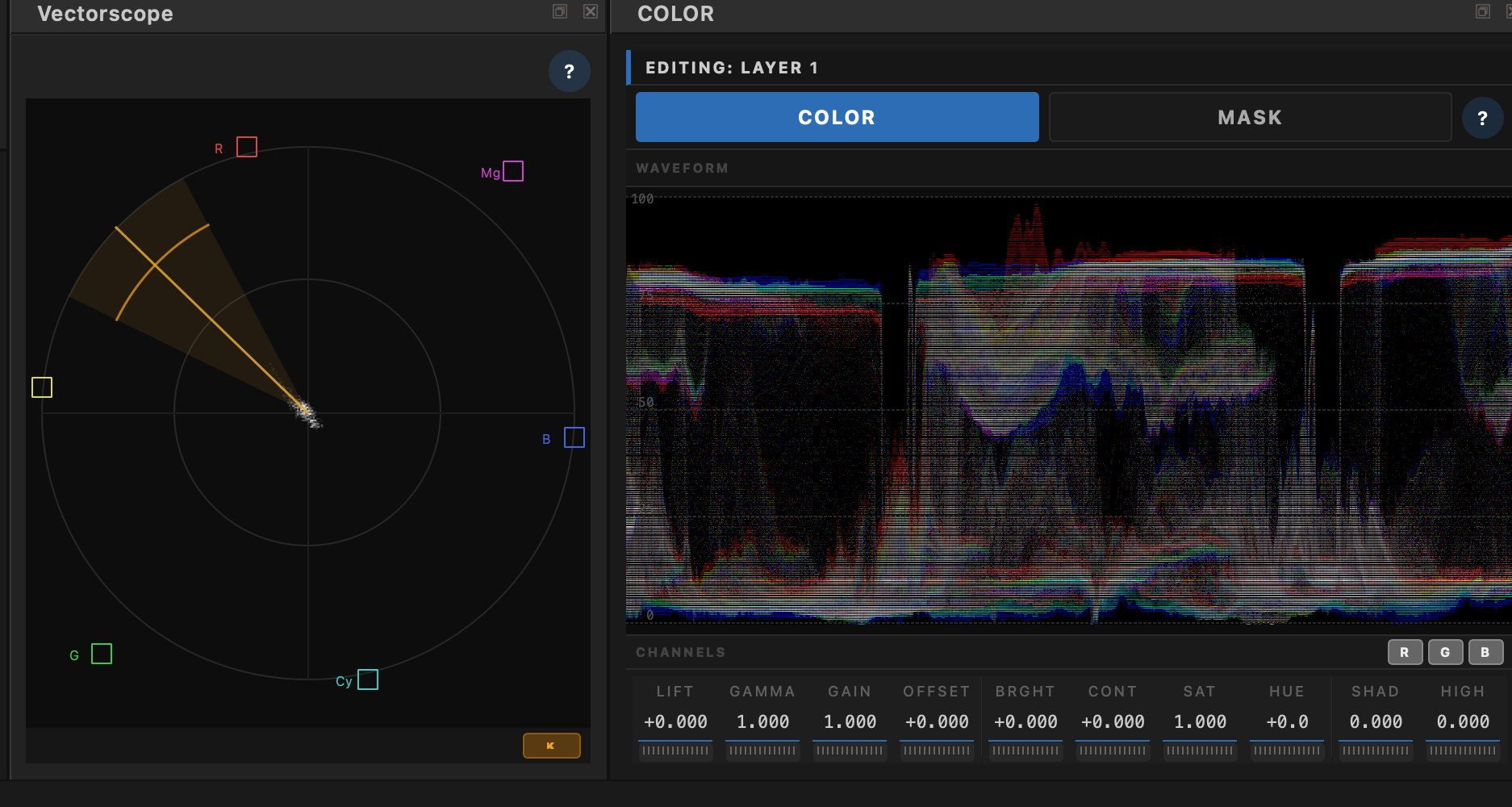 Transduce Vectorscope with skin-tone line and RGB Waveform